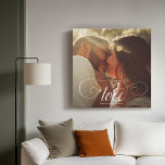 Elegant Love Calligraphy Couple Wedding Photo Faux Canvas Print<br><div class="desc">Elegant wedding keepsake for Newlyweds,  Valentine's Day,  engagement,  showcasing your favourite couple photo with modern script calligraphy reading LOVE over your custom text like names and / or date or a personal message over a dark gradient to make the typography stand out.</div>