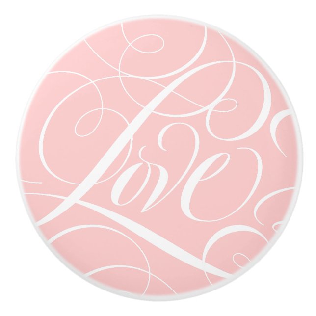 Elegant LOVE Calligraphy Script Blush Pink Fancy  Ceramic Knob (Front)