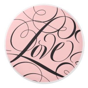 Elegant LOVE Calligraphy Script Paris Pink Black Ceramic Knob