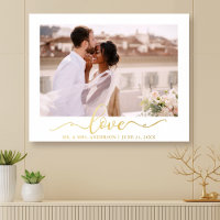 Elegant Love Calligraphy Script Wedding Photo Gold