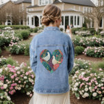 Elegant Love Doves Pink Floral & Gold Geometric Denim Jacket<br><div class="desc">This elegant design features two white doves surrounded by lush pink flowers, leafy greenery, and a striking gold-accented geometric background in jewel tones of teal, blue, and purple. Perfect for those who love nature, peace, and boho-chic patterns, this versatile artwork looks stunning on this product. Add a touch of beauty...</div>