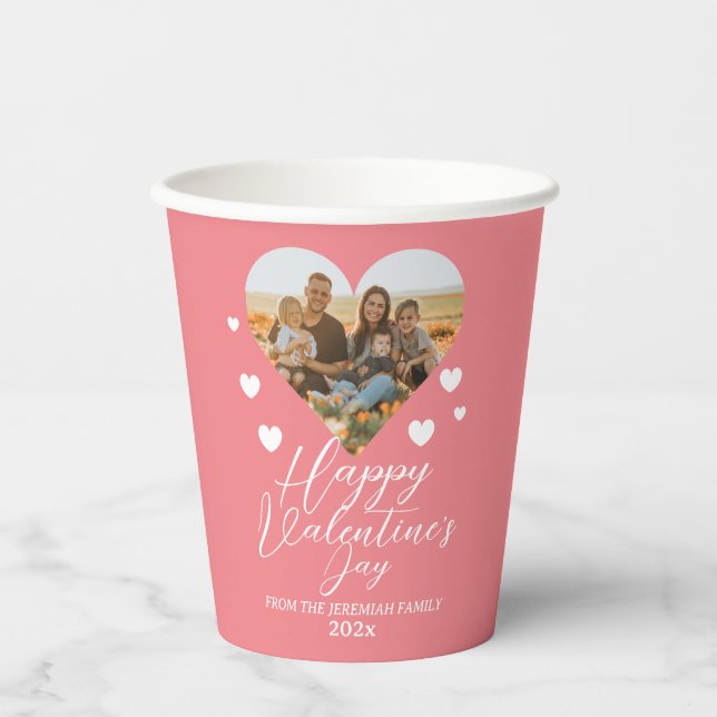 Elegant Love Happy Valentine's Day Family Photo Paper Cups (Front)