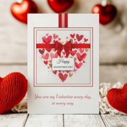 Elegant Love Heart Bow Red Valentine's Day Holiday Card