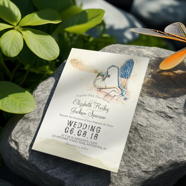 Elegant Love Heart Dragonfly Mating Wedding Shower Invitation (Creator Uploaded)