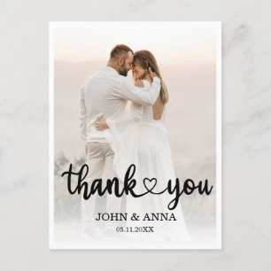 Elegant Love Heart Script Wedding Photo Postcard