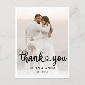 Elegant Love Heart Script Wedding Photo Postcard