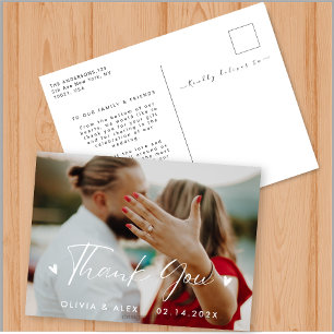 Elegant Love Heart Script Wedding Photo Thank You  Postcard