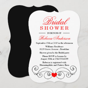 Elegant Love Hearts Red Black Bridal Shower Invitation