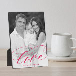 Elegant Love Hot Pink Script Photo Plaque<br><div class="desc">Display your favourite vertical photo with a unique,  personalised photo plaque! The design features your full-bleed photo with "love" in an elegant hot pink calligraphy script with your name or custom text shown below. The photo keepsake is perfect for displaying your family photo,  engagement photo,  wedding photo,  etc.</div>