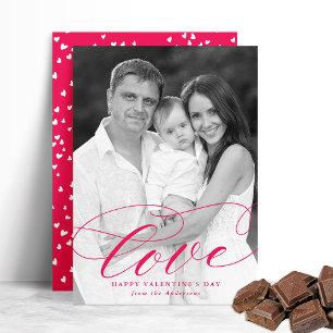 Elegant Love Hot Pink Script Valentine's Day Photo Holiday Card