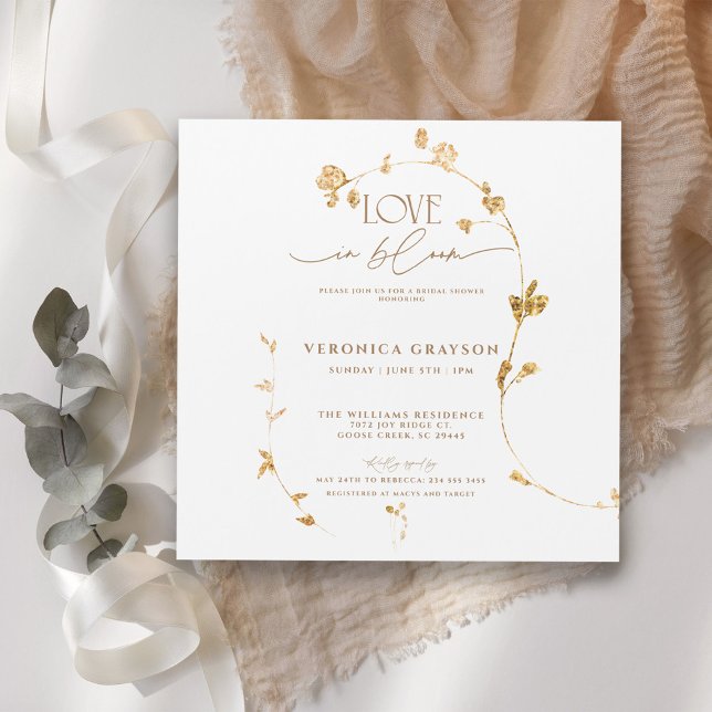 Elegant Love In Bloom Gold Floral Bridal Shower Magnetic Invitation (Creator Uploaded)