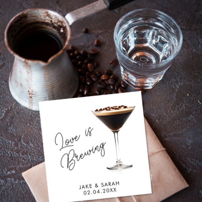 Elegant "Love is Brewing" Espresso Martini Theme Napkin (Creator Uploaded)