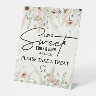 Elegant Love Is Sweet calligraphy Heart Boho Pedestal Sign