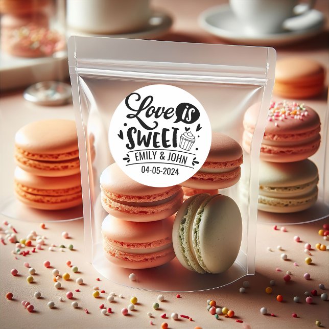 Elegant Love Is Sweet calligraphy Heart  Classic Round Sticker (Elegant Love Is Sweet calligraphy Heart Classic Round Sticker)