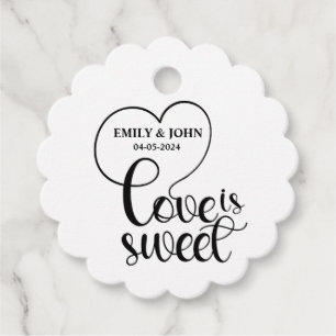 Elegant Love Is Sweet calligraphy Heart  Favour Tags