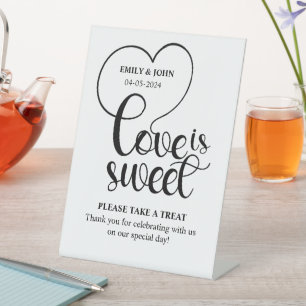 Elegant Love Is Sweet calligraphy Heart Wedding Pedestal Sign