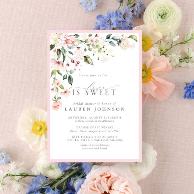 Elegant Love Is Sweet Pink Floral Bridal Shower  Invitation (Creator Uploaded)