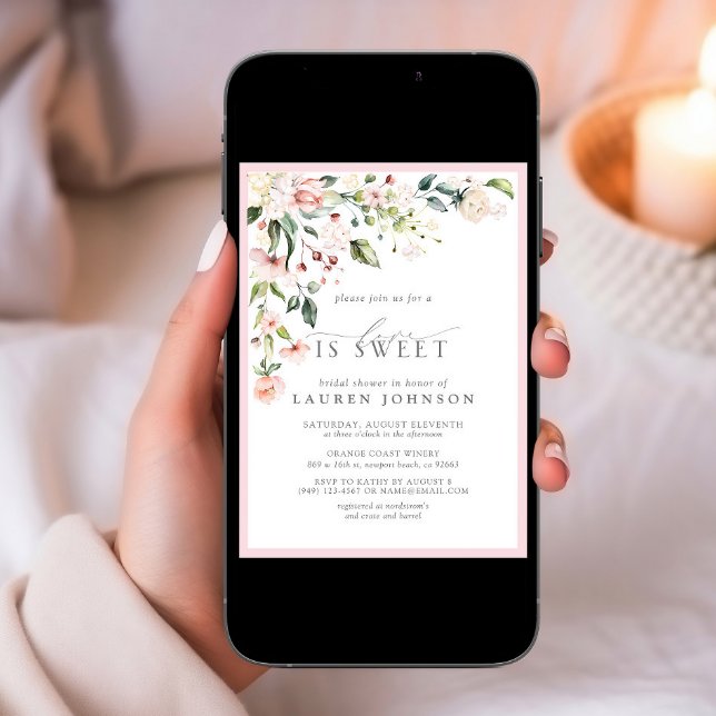 Elegant Love Is Sweet Pink Floral Bridal Shower  Invitation (Creator Uploaded)