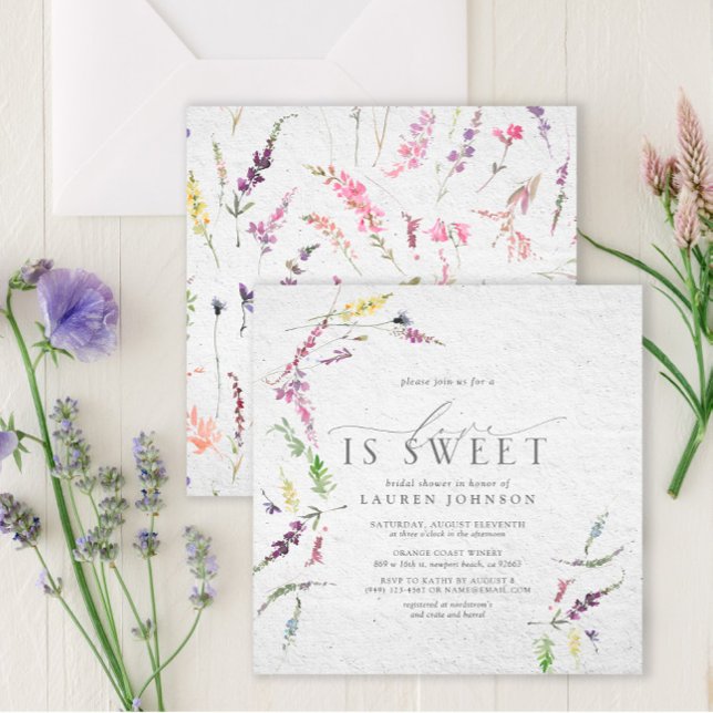 Elegant Love Is Sweet Wildflower Watercolor Shower Invitation (Creator Uploaded)