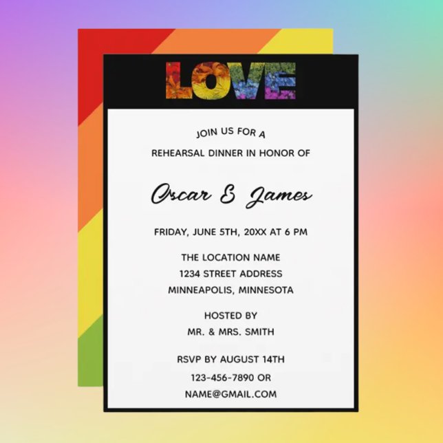 Elegant LOVE letters Pride themed LOVE Rehearsal Invitation (Creator Uploaded)