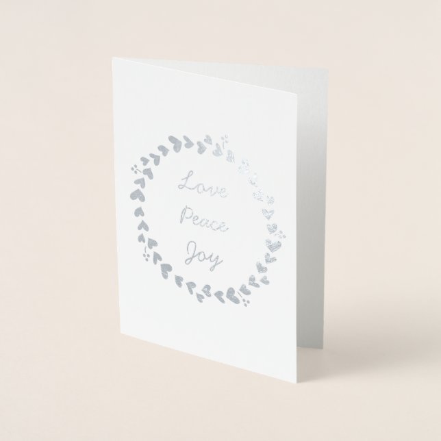 Elegant Love Peace Joy Wreath Silver Foil Card (Front)