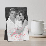 Elegant Love Pink Script Photo Plaque<br><div class="desc">Display your favourite vertical photo with a unique,  personalised photo plaque! The design features your full-bleed photo with "love" in an elegant pink calligraphy script with your name or custom text shown below. The photo keepsake is perfect for displaying your family photo,  engagement photo,  wedding photo,  etc.</div>