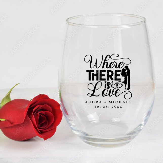 Elegant Love Quote Calligraphy Wedding  Stemless Wine Glass (Creator Uploaded)