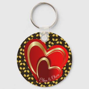 Elegant Love Red Hearts Personalised Wedding Key Ring