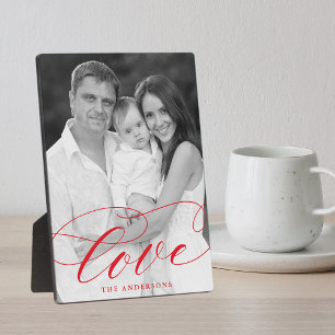Elegant Love Red Script Photo Plaque