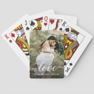 Elegant Love script Custom Photo Wedding Playing Cards