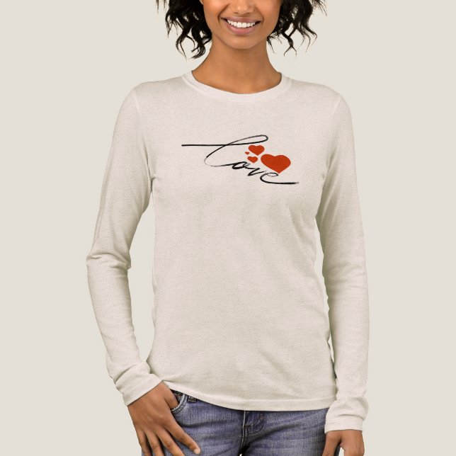 Elegant Love Script Minimalist Hearts Custom Embro Tri-Blend Shirt (Front)