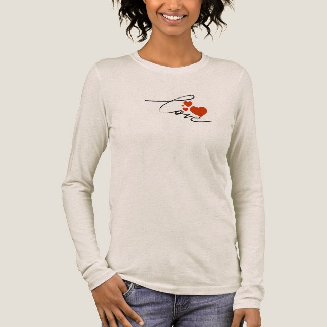 Elegant Love Script Minimalist Hearts Custom Long  Tri-Blend Shirt (Front)