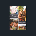 Elegant Love Script Photo Collage Chalkboard Canvas Print<br><div class="desc">Personalise this wrapped canvas with your favourite photos to create a collage for your wall art. Chalkboard backround blocks for a modern style. "Love" script typography with stylish long-tailed ends,  customise with your names and special anniversary date.</div>