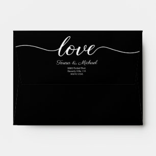 Elegant Love Script Return address Wedding Black Envelope