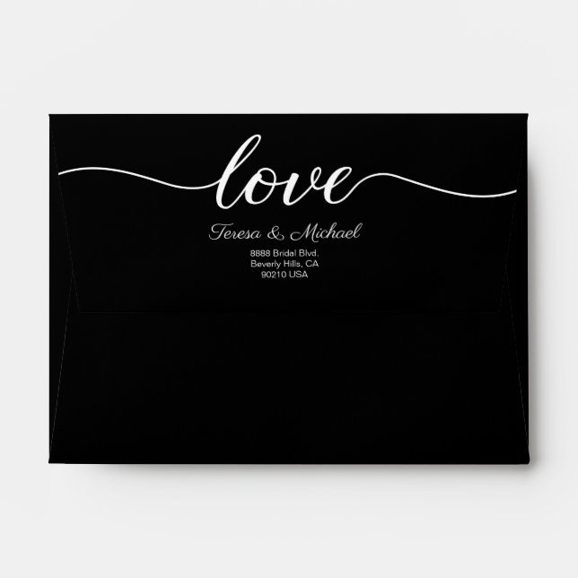 Elegant Love Script Return address Wedding Black Envelope (Back (Top Flap))