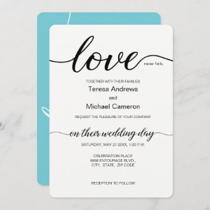 Elegant Love script teal black and white Invitation
