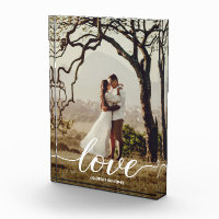 Elegant Love Script Wedding Photo Newlyweds Framed