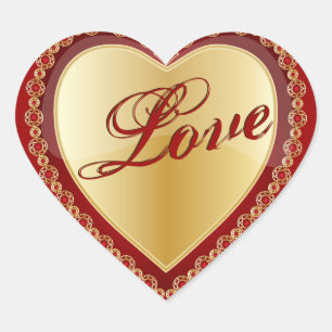 Elegant Love Shiny Red Gold Jewel Heart Sticker