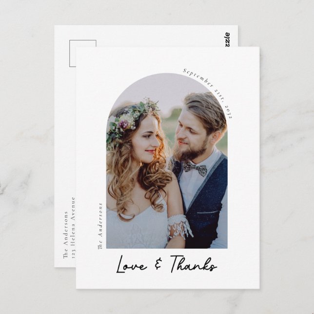 Elegant  Love & Thanks Photo Wedding Thank You Postcard (Front/Back)