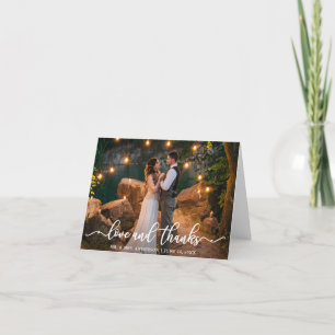 Elegant Love Thanks Script Wedding Photo Note Thank You Card