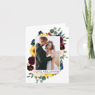 Elegant Love Thanks Watercolor Mixed Floral Note Thank You Card