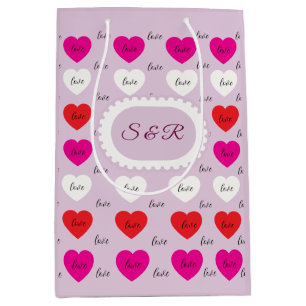 Elegant Love Typography and Hearts Pattern Medium Gift Bag