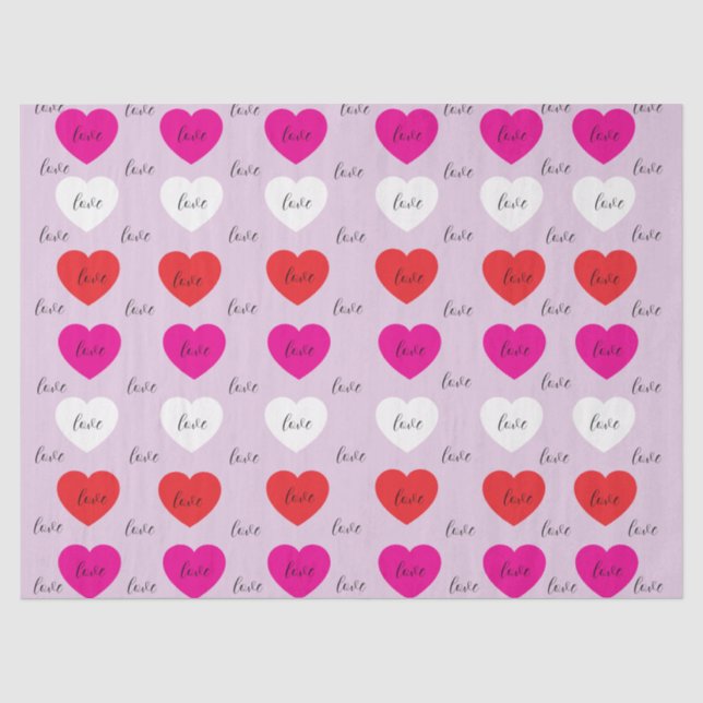 Elegant Love Typography and Hearts Pattern Tissue Paper (Front)