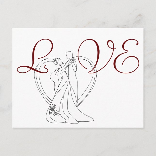 Elegant LOVE Wedding Couple Dancing with Heart Postcard (Front)