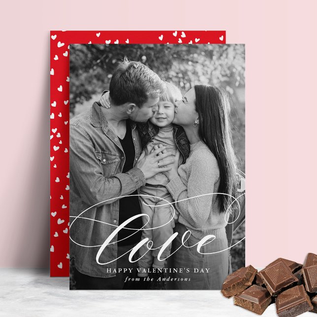 Elegant Love White Script Valentine's Day Photo Holiday Card (Creator Uploaded)