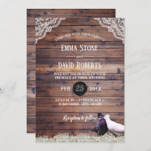 Elegant Lovebirds & Baby's Breath Laced Wedding Invitation