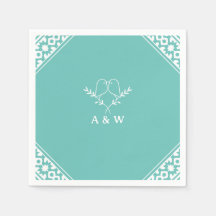 Elegant Lovebirds Monogram in Teal