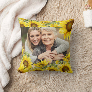 Elegant Lovely Rustic Sunflower Personalised Photo Cushion