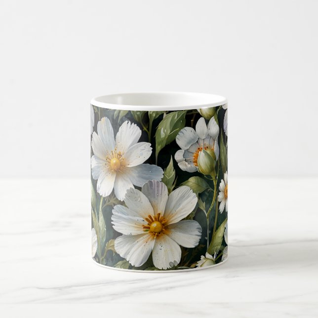 Elegant Lovely White Flowers Watercolor Chic Coffee Mug (Center)