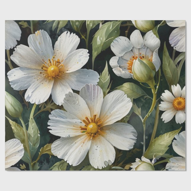 Elegant Lovely White Flowers Watercolor Chic Wrapping Paper (Flat)